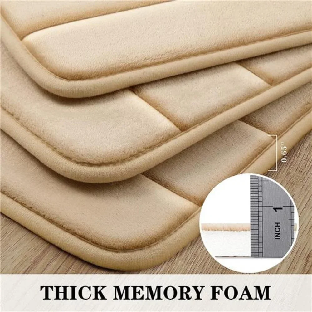 3 Piece Non Slip Extra Absorbent Shaggy Bathroom Mats and Rugs Sets, Beige